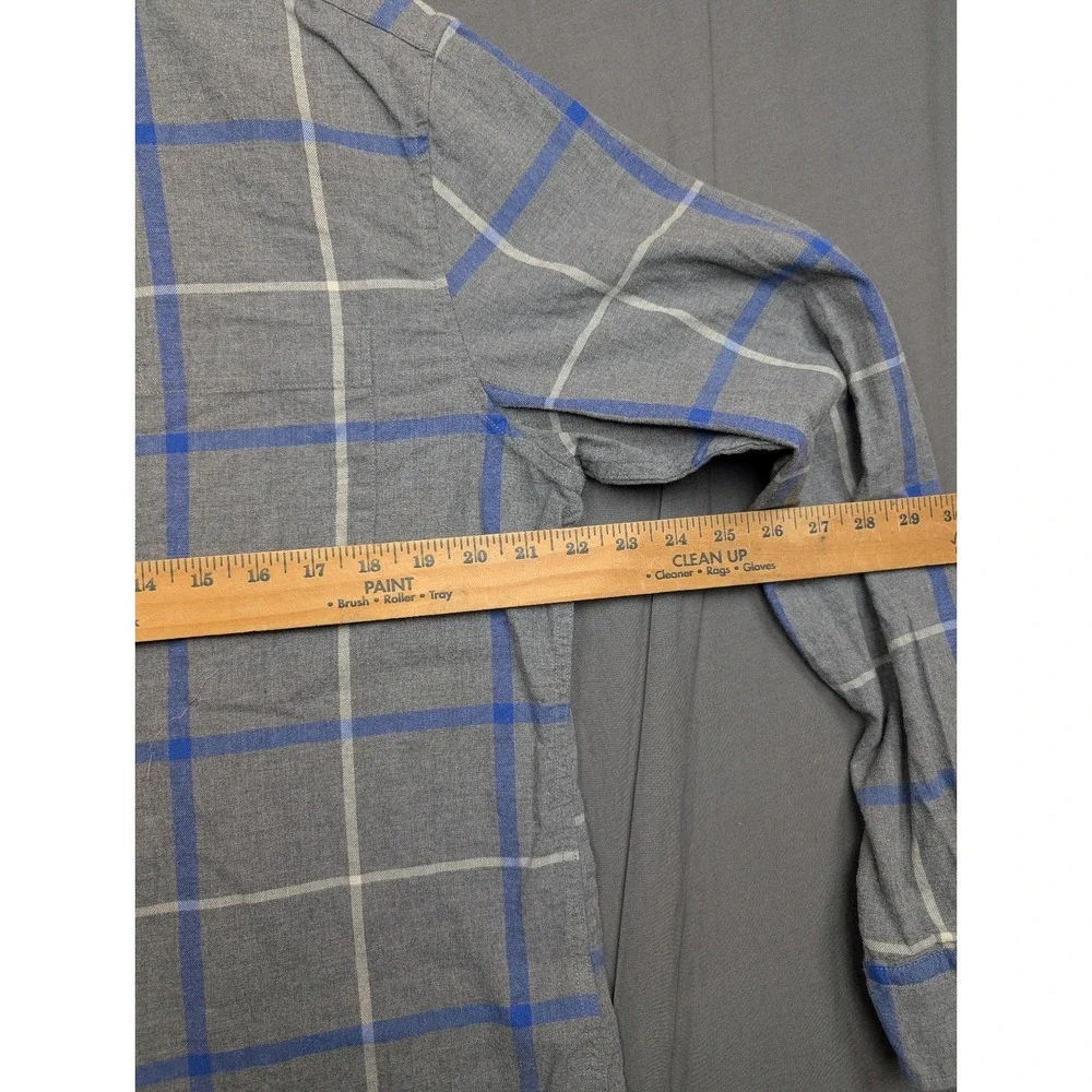 Banana Republic Men's Size Large Button Up Shirt Gray Blue Plaid Long Sleeve‎